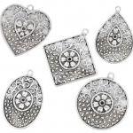 Mixed Silver Tone Hollow Flower Charm Pendants..