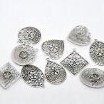 Mixed Silver Tone Hollow Flower Charm Pendants..