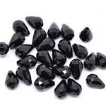 30 Black Crystal Glass Faceted Teardrop Beads..