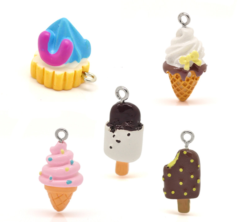 Wholesale - Sweet Lovely Mixed Resin Ice Cream Charms Pendants, Sold Per Packet Of 30