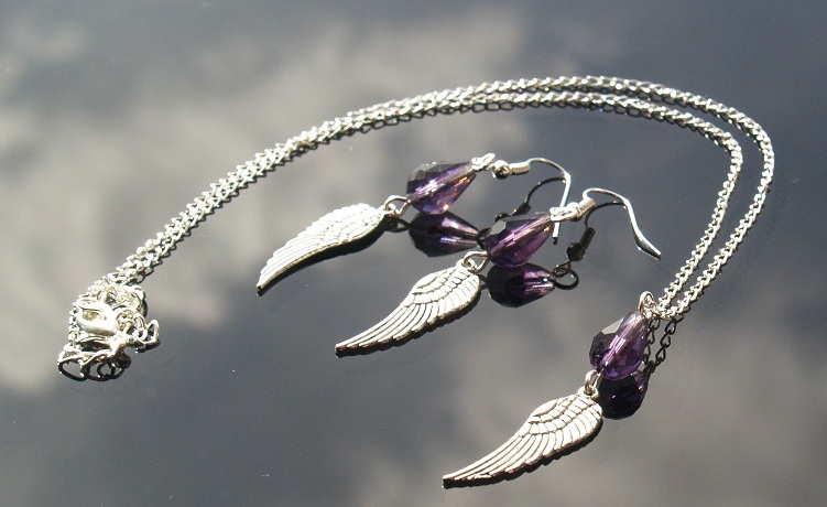Crystal And Silver Plated Wing Earrings And Necklace Set