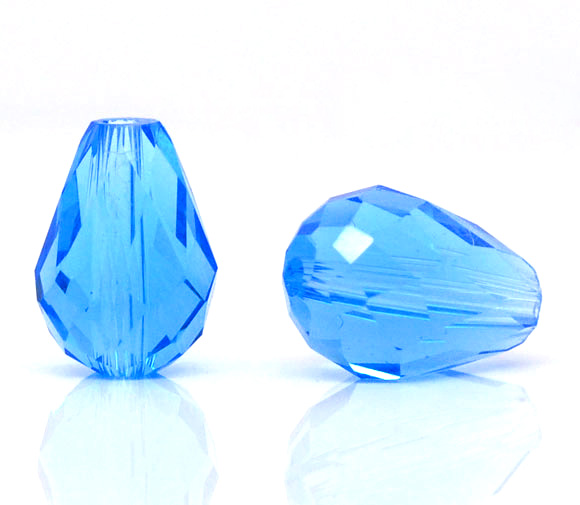 Aqua-blue Crystal Quartz Faceted Teardrop Beads 5500 11x8mm, Sold Per Packet Of 30