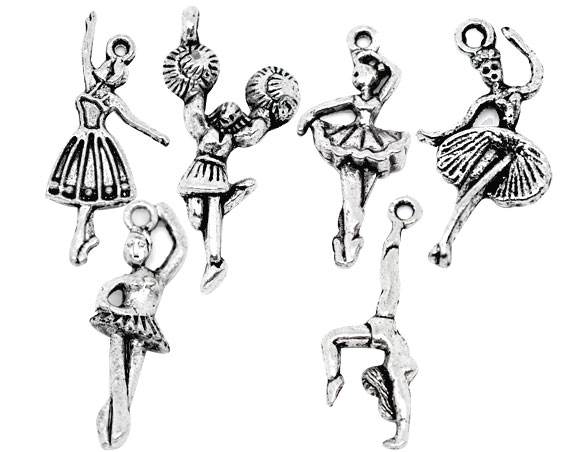 Mixed Silver Tone Cheerleader Charms Pendants 25x14mm-31x13mm, Sold Per Packet Of 30